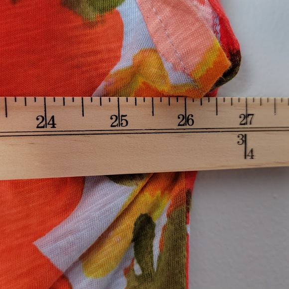 Joie Linen Lyocell Button Top 3X Orange Floral Blouse Light Boho Art to Wear - Picture 6 of 10